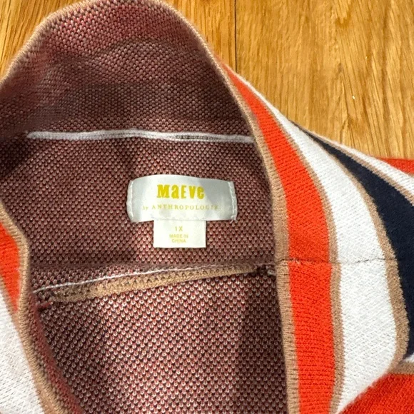 Maeve by Anthropologie Carys mock-neck sweater with orange and navy stripes. - Picture 2 of 2